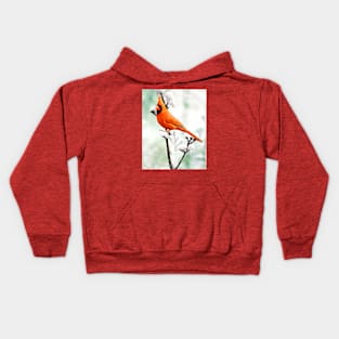 Northern Cardinal Red Bird in Winter Kids Hoodie